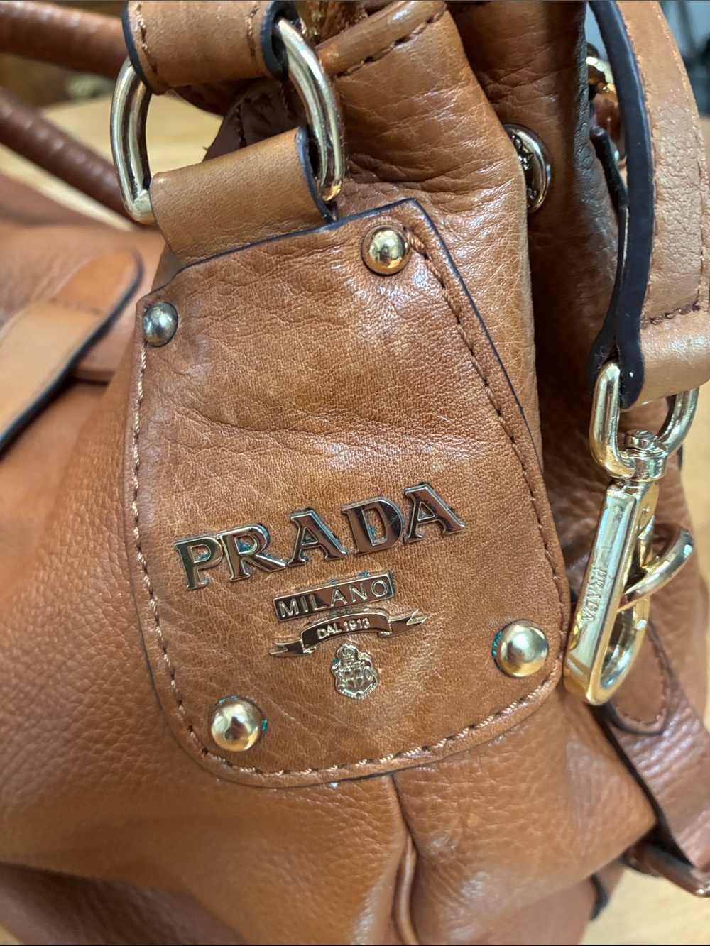 Prada Cognac Brown Leather Shoulder Bag with Heart Charm - Picture 2 of 11